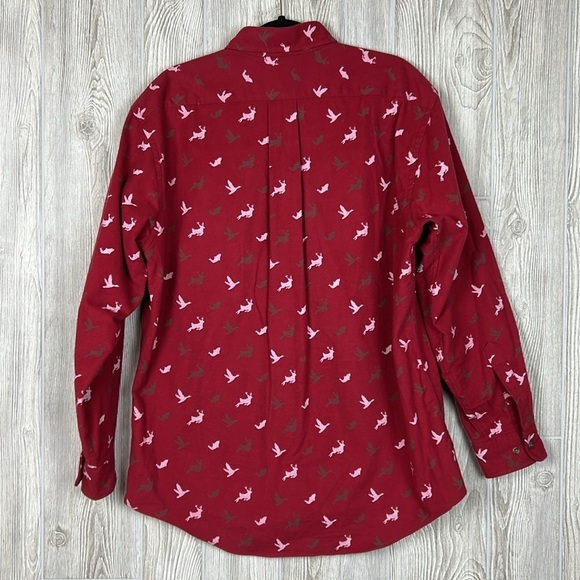 Lands End Red Chamois Flannel Long Sleeve Mens Animal Print Made in USA Size M - Picture 5 of 9